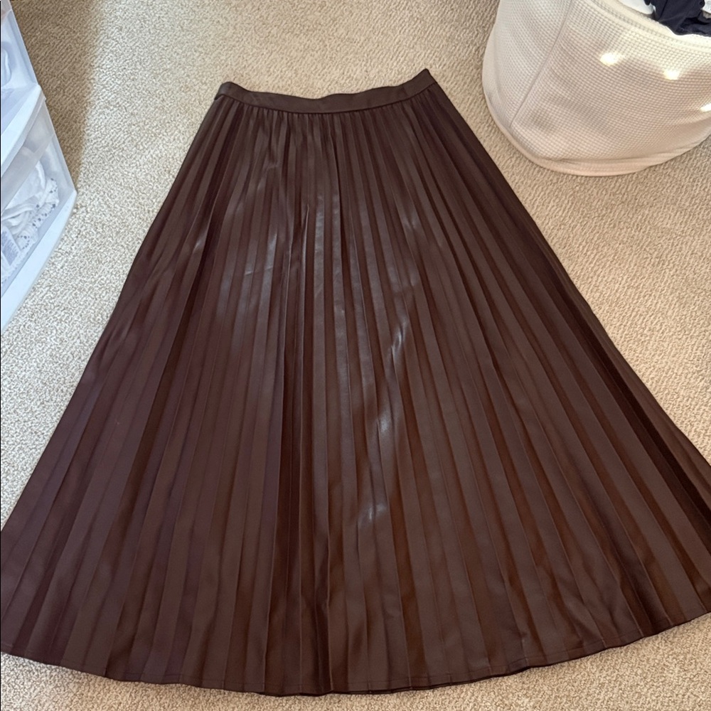 Leather Brown Pleated Skirt
